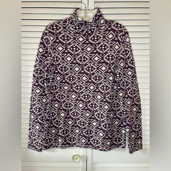 Duluth Women Mock Turtleneck Purple White Aztec Print Sweater S’no Sweat Medium - Picture 1 of 16